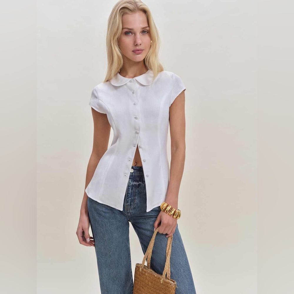Reformation Molly Linen Shirt Ivory - Size 2